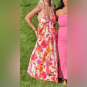 ZARA Linen Floral Maxi Dress